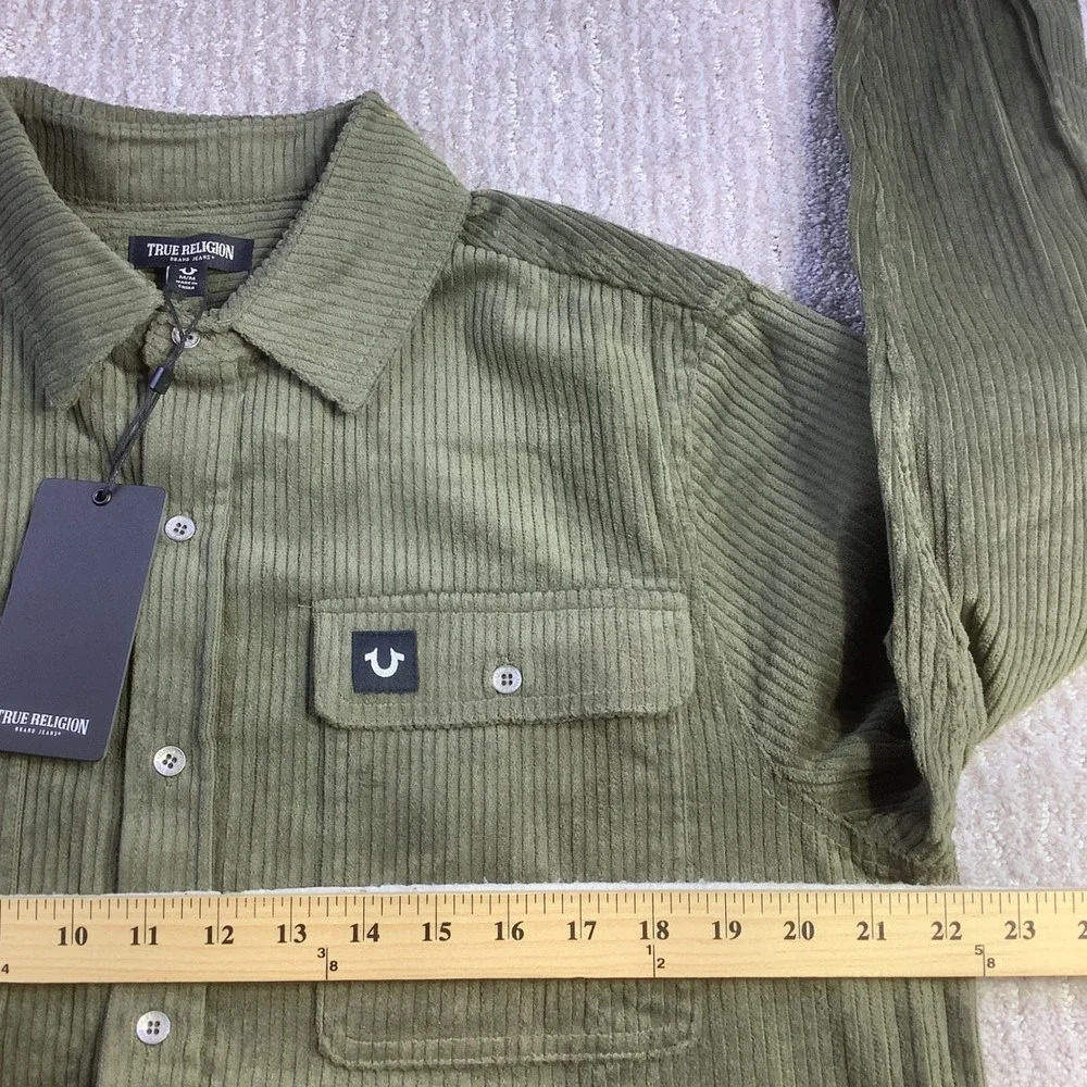 True Religion Mens LS Curve‎ PKT TN Corduroy Workwear Shirt Kalamata Size M NWT